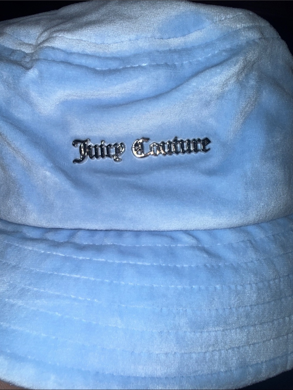 NEW Juicy Couture Powder Blue Velvet Bucket Hat with Logo OS